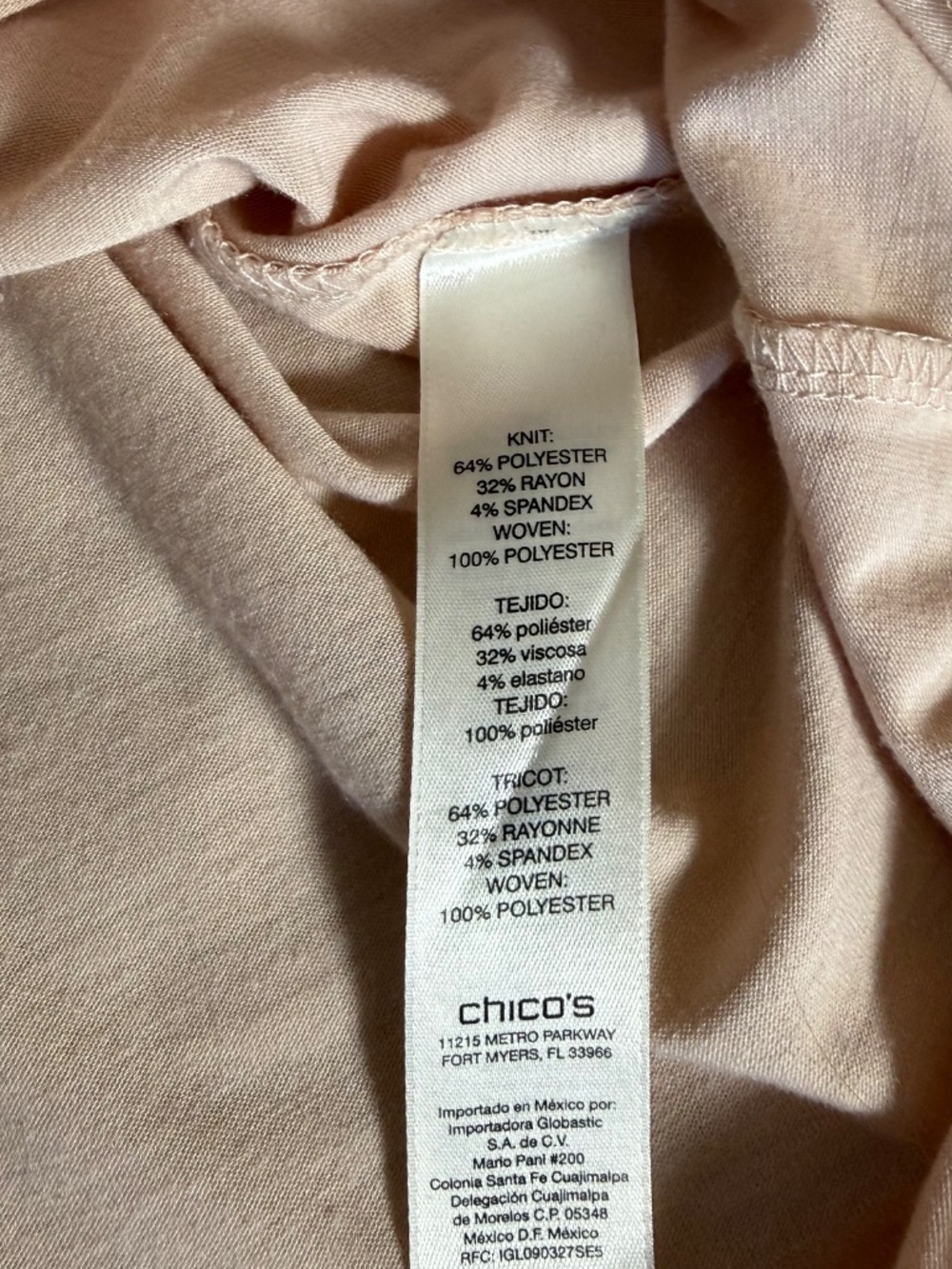 CHICO'S champaign pink sleeveless knit/sheer blouse, XL - Picture 6 of 7